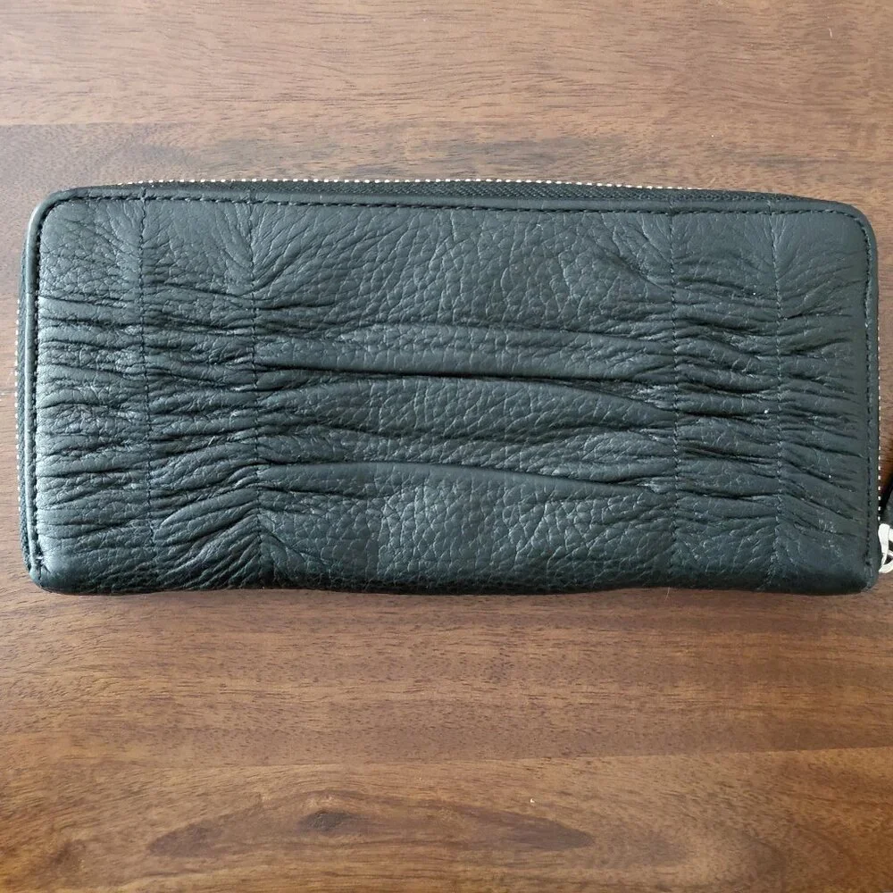 Cole Haan Black Leather Zip Around Wallet – Textured Leather